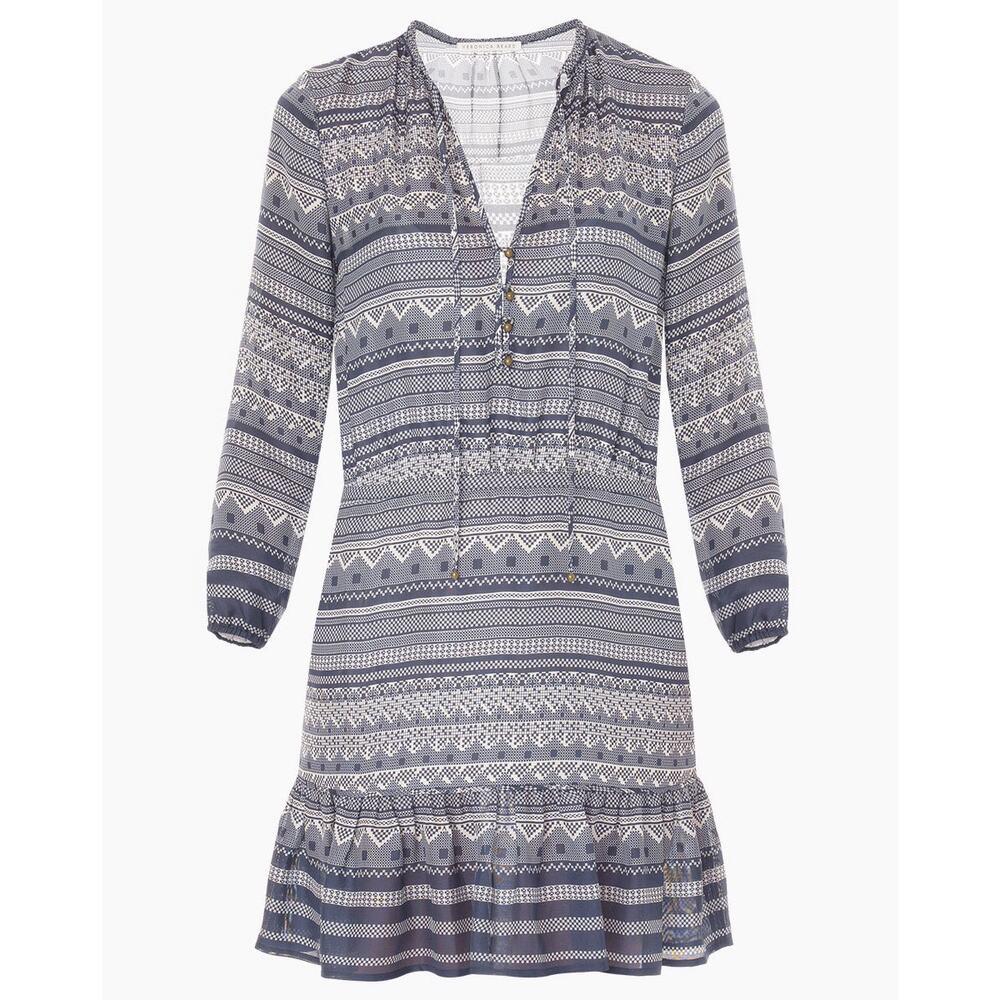 Veronica Beard Agathe Dress Blue White Silk Size 0‎ Flounce Hem Lightweight Chic